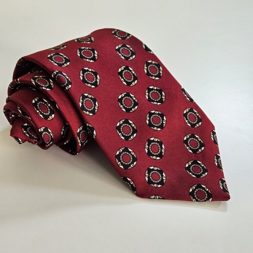 Unbranded Handmade Silk Tie France Geometric Boho Office Preppy W3.5" L59.5"